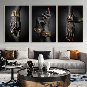 Moderne Afrikaanse Dame Gouden Armen Canvas Muurdecoraties Voor Huis Woonkamer Slaapkamer Waterdichte Schilderijen En Kunst Oem