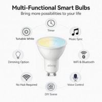 Bombilla LED Inteligente GU10 CW 4.5W 400LM con Lente, Certificación CE ERP, Compatible con Tuya Wifi, Control por Aplicación Alexa y Google, Regulable, para el Hogar