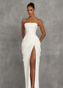 Robe de soirée femme style français, luxe léger, sans bretelles, nouvelle collection printemps-été, taille plissée, fendue asymétrique, longueur ras du sol - Product Image 6