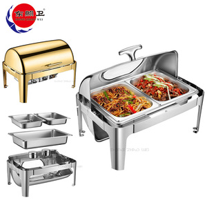 طقم عرض الطعام للمقصف بحجم 9 لتر، منصة عرض الطعام، وعاء الطعام، فندق ذهبي مستطيل، معدات المطاعم، مخصص للكبير، مدفيء الطعام - Product Image 4