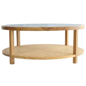 Домашняя мебель во французском стиле деревенский ротанговый стол со стеклянной крышкой круглый журнальный столик с рамой из массива дерева