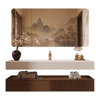 Nouvel ensemble de meuble-lavabo de salle de bain chinois en chêne laqué, style esthétique Song, avec lavabo intégré en pierre frittée thermoformée