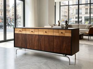 Premium Mid Century Modern Solid Wood <b>Sideboard</b> Large <b>Storage</b> Vintage Walnut Credenza With Metal Legs Retro Buffet Cabinet - Product Image 5