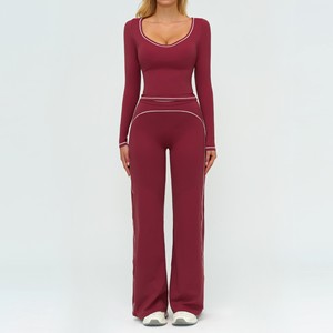 Combinaison <span class=keywords><strong>de</strong></span> yoga pour femmes, vêtements <span class=keywords><strong>de</strong></span> <span class=keywords><strong>sport</strong></span>, pantalon large à pattes d'éléphant, combinaison à manches longues, couleur contrastée, haut <span class=keywords><strong>de</strong></span> gamme, vêtements <span class=keywords><strong>de</strong></span> <span class=keywords><strong>sport</strong></span> et <span class=keywords><strong>de</strong></span> fitness - Product Image 2