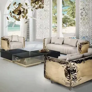أرائك ذهبية فاخرة من الجلد الاسكندنافي على الطراز الأوروبي 3 مقاعد تصميم أثاث عصري بسيط أريكة غرفة المعيشة