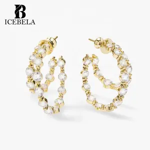 ICEBELA Fine Jewelry 925 Sterling Silver Stud Earring Wholesale Inlaid Zircon Cz Double Hoop Earrings For Women