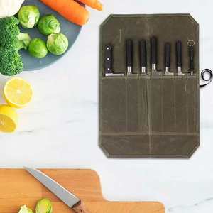 Bolsa Portacuchillos de Lona Encerada Resistente con 7 Ranuras para Cocina, Viajes y Camping, Bloque Portacuchillos para Chefs - Product Image 4