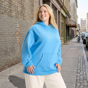 Oversized Blue Hooded Sweatshirt Unisex Fleece Casual Pullover Zipper Solid Front Pocket Design Winter Wear - Product Image 1