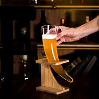 Ensemble de 2 verres à bière en verre soufflé à la main, style influenceur, écologiques, avec support en bois