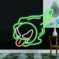 ET LED Enseigne Néon Halloween Tête de Squelette Décor pour Chambre Homme Vert Glowing alien Game Room-Corps Acrylique pour Bâtiments Décor