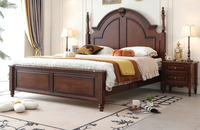 Lit de Roi Classique en Bois Massif Sculpté pour Villa et Mobilier de Chambre Antique GSA43-GSA44