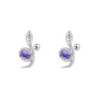 Boucles d'oreilles en argent Sterling 925, serpent violet, zircone cubique, bijoux fins élégants, cadeau pour femmes et filles