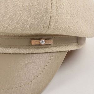 Gorro Newsboy con Decoración de Lazo de Perlas, Otoño-Invierno 2024, Visera de Cuero Vintage, 8 Paneles, Boina para Mujer - Product Image 4