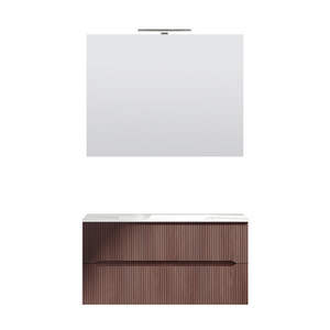 Mueble de Baño Suspendido de 90 cm, Diseño Walnut Gold Stick Line - Product Image 1