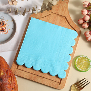 Paper Napkins 250mmx250mm Blue Scallop Edge Disposable For Birthday Parties - Product Image 2