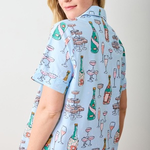 Ensemble de vêtements de détente en bambou tricoté pour femmes, imprimé bleu champagne, marque privée, manches courtes, boutons, pyjama - Product Image 4