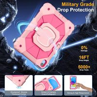 Étui antichoc robuste pour iPad A16 11e génération 2025 iPad 10e génération 10,9 2022 avec support rotatif à 360°, sangle d'épaule et porte-stylo, rose bonbon