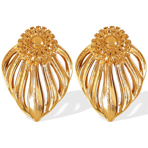 Floral Petal Shape <b>Stud</b> Earrings 18K Gold Plated <b>Titanium</b> Steel Elegant Everyday Wear Fashion Jewelry EH620 - Product Image 5