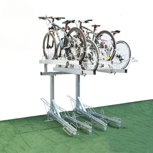 Road dual vertical folding stationary bike stand floor compact two tier durable bike parking bicycle rack