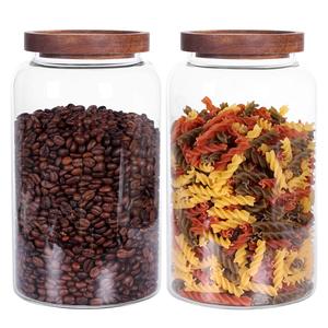Récipient de stockage de cuisine en gros bouteille grand pot de stockage d'aliments en verre borosilicaté rond scellé unique couvercle en bois - Product Image 1