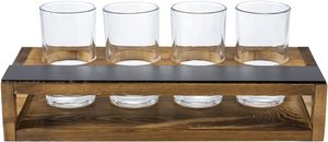 Plateau de service en bois massif brun foncé rustique brûlé, porte-verres à bière avec 4 verres - Product Image 6