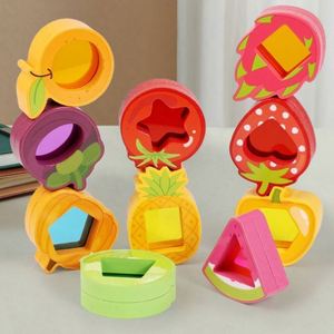 Fruit Vegetable Shaped Wood <b>Frame</b> Rainbow Colorful 10 PCS Clear Acrylic Gem Cubes Building Blocks Set for Kids - Product Image 2