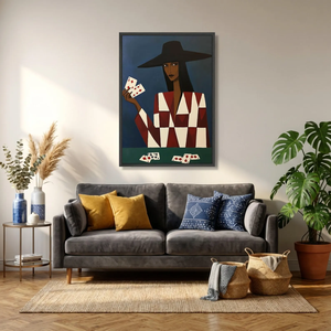 Lienzo con Diseño Geométrico <span class=keywords><strong>de</strong></span> Mujer Jugando al Póker, <span class=keywords><strong>Arte</strong></span> Abstracto Moderno, Decoración Elegante para Pared del Hogar - Product Image 4