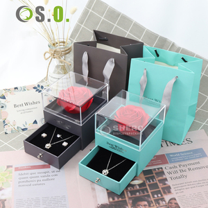 SHERO, logotipo personalizado, estampado de lámina, caja de anillos con bisagras, venta al por mayor, anillos gemelos de compromiso, papel, cartón, embalaje de joyería en Stock - Product Image 1