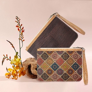 For Boshiho Women's Vegan Cork Leather Wrist Wallet RFID Feature Short Cosmetic Purse Bag Natural Vegan Leather <b>Wristlet</b> for Lad - Product Image 1