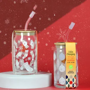 Vaso de plástico con pajita para beber, vaso navideño con cambio de color, regalo de Navidad