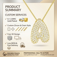Collier en laiton plaqué or avec lettre bulle 3D classique en zircone, épaisseur 0,1-2,0 MIC
