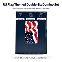 Jeu de dominos double six avec drapeau national américain, 28 tuiles 11x18cm, boîte en cuir PU de qualité supérieure, jeu de société familial pour fêtes en intérieur, cadeau