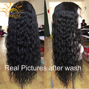 Sans colle faite à la machine longue couche noire 30 pouces <span class=keywords><strong>cheveux</strong></span> humains eau naturelle corps lâche vague perruque avec <span class=keywords><strong>frange</strong></span> latérale - Product Image 6