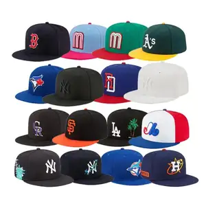 Broderie 3d Side patch fit cap gorras flat brim american fitted hats for team Patches Closed Baseball fitted Cap for Man
