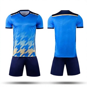 Conjunto de Camiseta de Fútbol Azul para Hombre, Cuello Redondo, Manga Corta, Impresión con Nombre del Jugador, Uniforme de Poliéster que Absorbe la Humedad, para Adultos, para Todo el Verano - Product Image 1