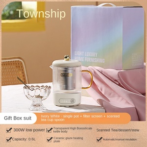 Olla de Cerámica Blanca Crema para la Salud, Tetera Eléctrica de 1L con Bandeja para 2 Tazas, Libre de BPA y Reciclable - Product Image 2