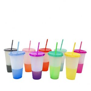 24 Ounces Color-Changing PP <b>Plastic</b> Tumbler Pack 10 Disposable <b>Mugs</b> Lids Straws Party Ice Cold Drinks Water Coffee Cola - Product Image 3