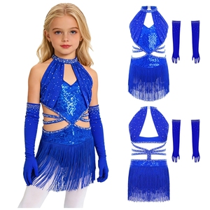 Traje de Baile Latino para Niñas de 6 a 16 Años, Vestidos con 1 Par de Guantes de Malla para Actuaciones en Escenario, Competiciones y Fiestas - Product Image 4