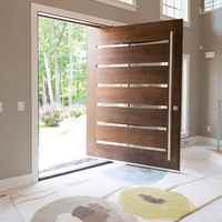 Puerta Pivotante de Madera Sólida Estilo Americano, Puerta de Entrada Principal de Diseño Personalizado con Ventanas Laterales de Vidrio