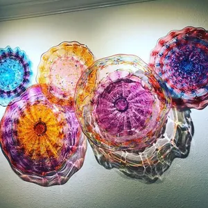 북유럽 멀티 컬러 무라노 유리 접시 꽃 모양 벽 장식 스콘 계단 베란다 교수형 예술