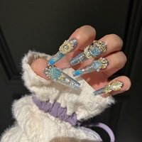 Ongles à pression 3D de luxe à couverture complète, papillon doré, gros diamant, acrylique, alliage ABS, longs talons aiguilles, faits à la main