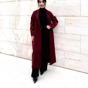 Manteau long en laine unie pour femme, épaisseur moyenne, chaud, coupe droite, simple boutonnage, deux boutons, automne-hiver - Product Image 4
