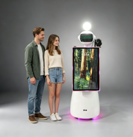 Cabina de Fotos Inteligente de 32 Pulgadas con Ojos LED para Mostrar Mensajes - Estación de Selfies Móvil para Alquiler, Impresión Instantánea de Fotos, Alto Retorno de la Inversión