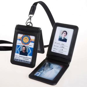 Soft PU Leather ID Card <b>Holders</b> Promotional Lanyard Card <b>Holder</b> with Telescopic Buckle for Office - Product Image 5