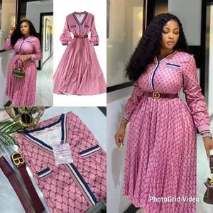 La più nuova signora autunnale elegante moda lunga Casual cintura tinta unita pieghettata Plus Size vestito da donna aderente - Product Image 4