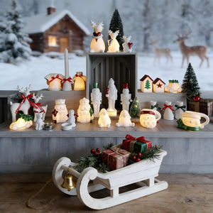 Collezione di decorazioni natalizie luminose in ceramica - Ornamenti a LED di Babbo Natale, renne e villaggio per l'esposizione domestica durante le festività - Product Image 1