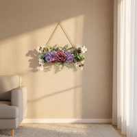 Couronne de fleurs artificielles en soie rose et eucalyptus, style européen, faite à la main pour la maison, la fête des mères, Pâques