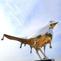 Design d'art de paysage de ville Miroir en acier inoxydable brossé statue de phénix abstraite