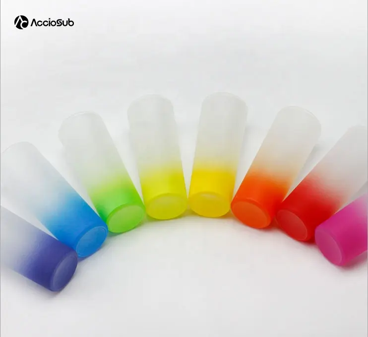 Hot Seller 3 oz Gradient Rainbow Colorful Bottom Bar Drinking Heat Transfer Frosted Glass Cups Sublimation Blanks shot Glasses