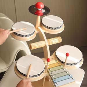 Natural Wood New Arrival Baby Multifunctional Xylophone Wooden <b>Drum</b> Stand Instrument Toy for Toddler - Product Image 2